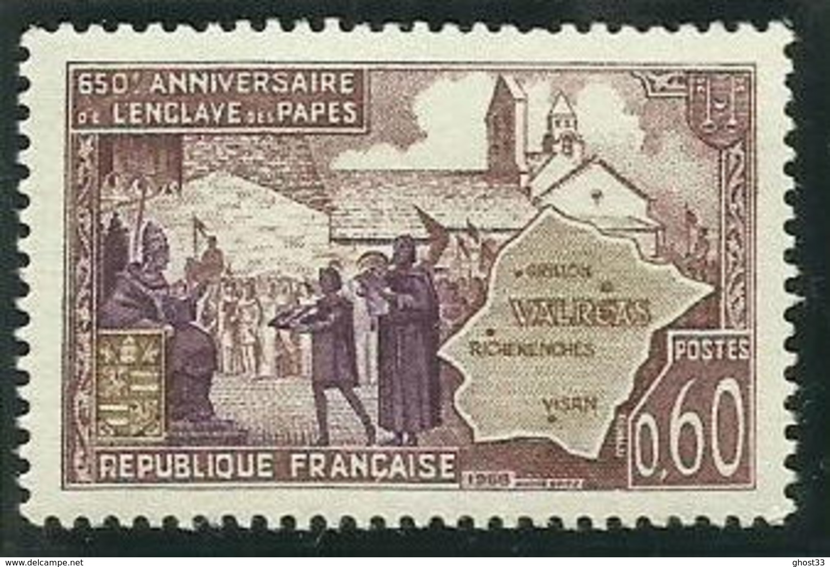 FRANCE - 1968 - 650ème ANNIVERSAIRE DE L'ENCLAVE PAPALE DE VALRÉAS - YT N° 1562 - TIMBRE NEUF** - Nuovi
