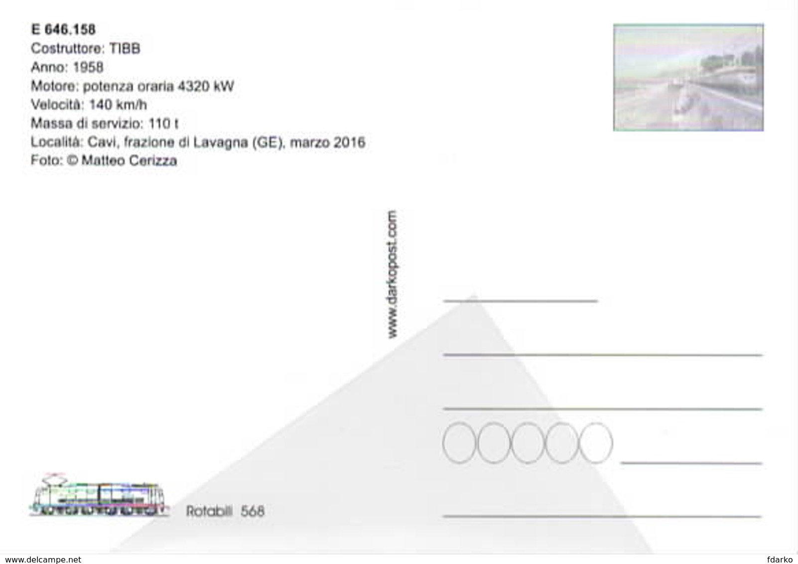 568 E.646.158 TIBB Cavi Frazione Di Lavagna Genova Rairoad Treain Railweys Treni Rotabili - Stazioni Con Treni