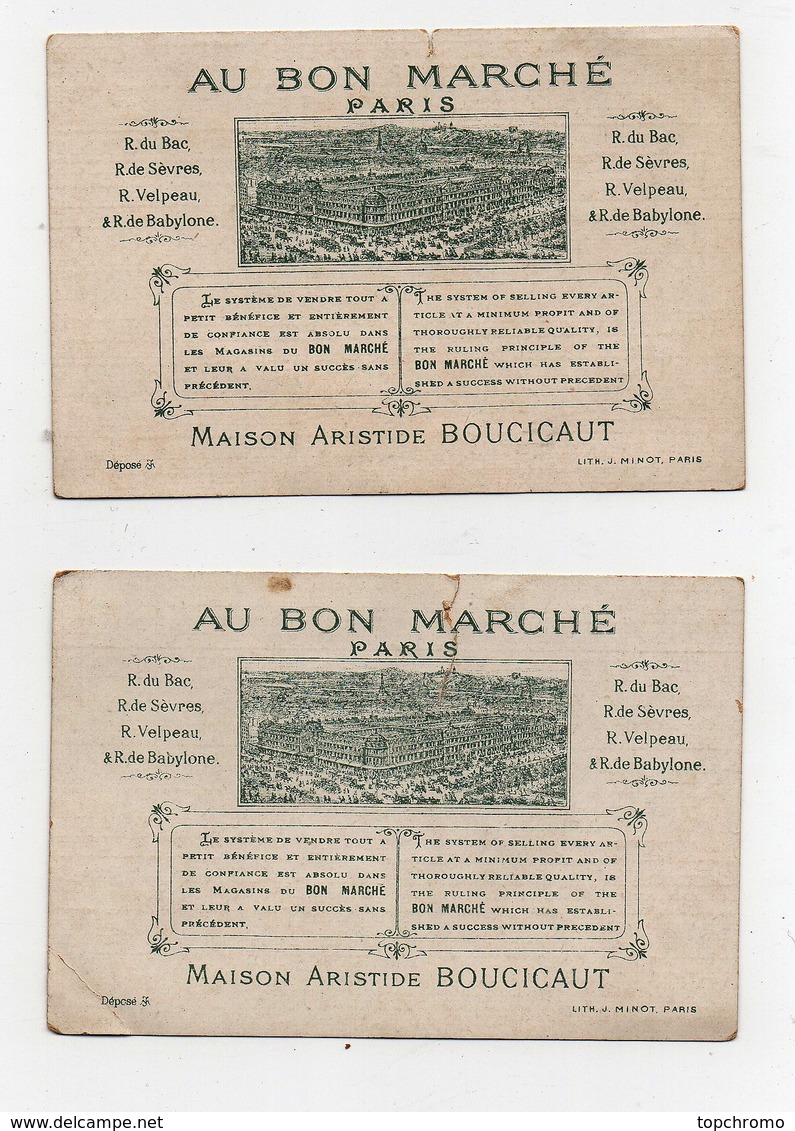 CHROMO AU BON MARCHE J. MINOT Couple Moyen-âge Pêche Canne Fleurs Oiseaux (2 Chromos) - Au Bon Marché