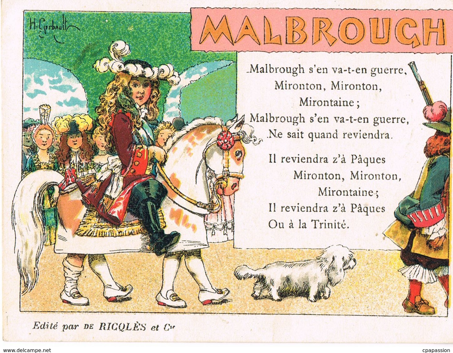 Malbrough - Chromo Image-avec Texte De La Chanson - Edit RICQLES- Pub Au Verso-Recto Verso- Paypal Free - Other & Unclassified