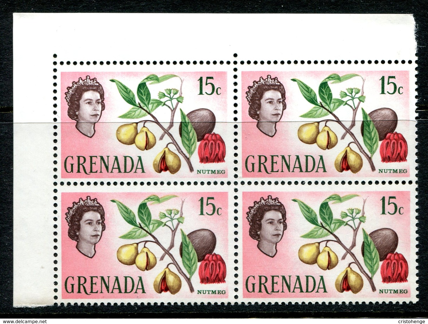 Grenada 1966 Pictorial Definitive - 15c Nutmeg Block Of 4 MNH (SG 239) - Grenada (...-1974)