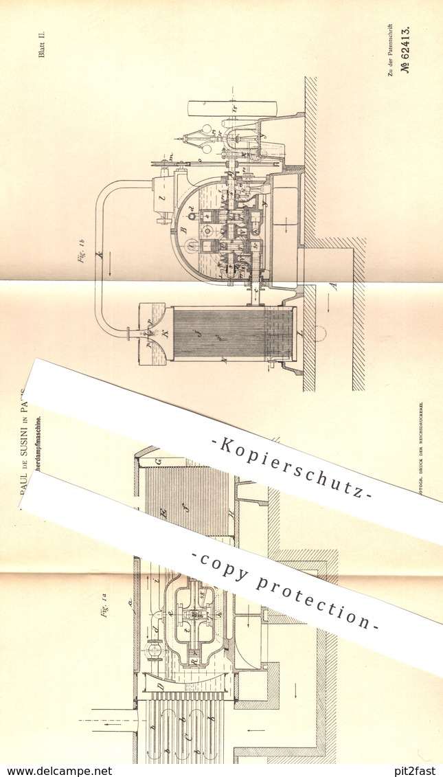 Original Patent - Dr. Paul De Susini , Paris , Frankreich , 1891 , Aetherdampfmaschine | Aether - Dampfmaschine | Motor - Historische Documenten