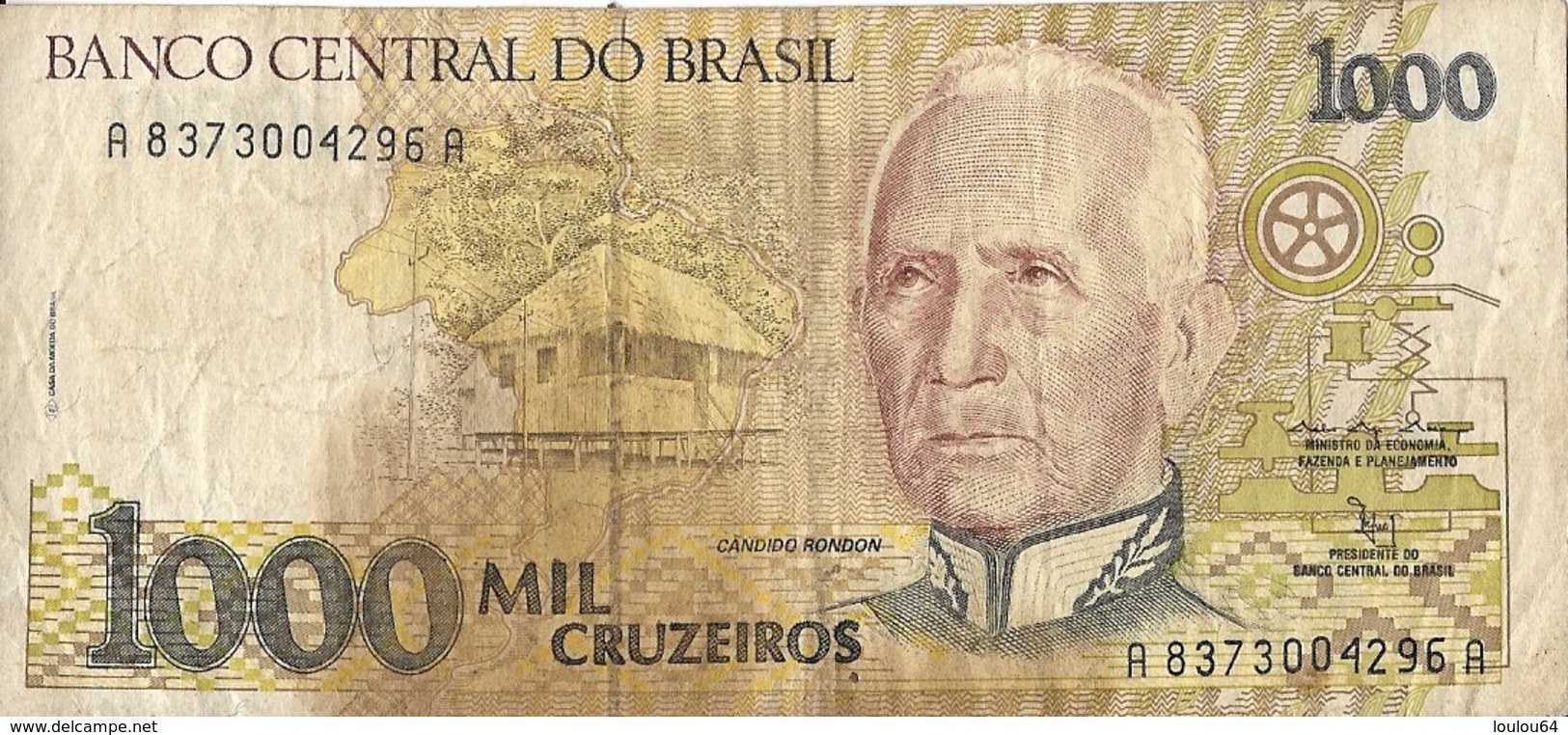 Billets - Brésil - 1000 Cruzeiros - Usagé - - Brazil