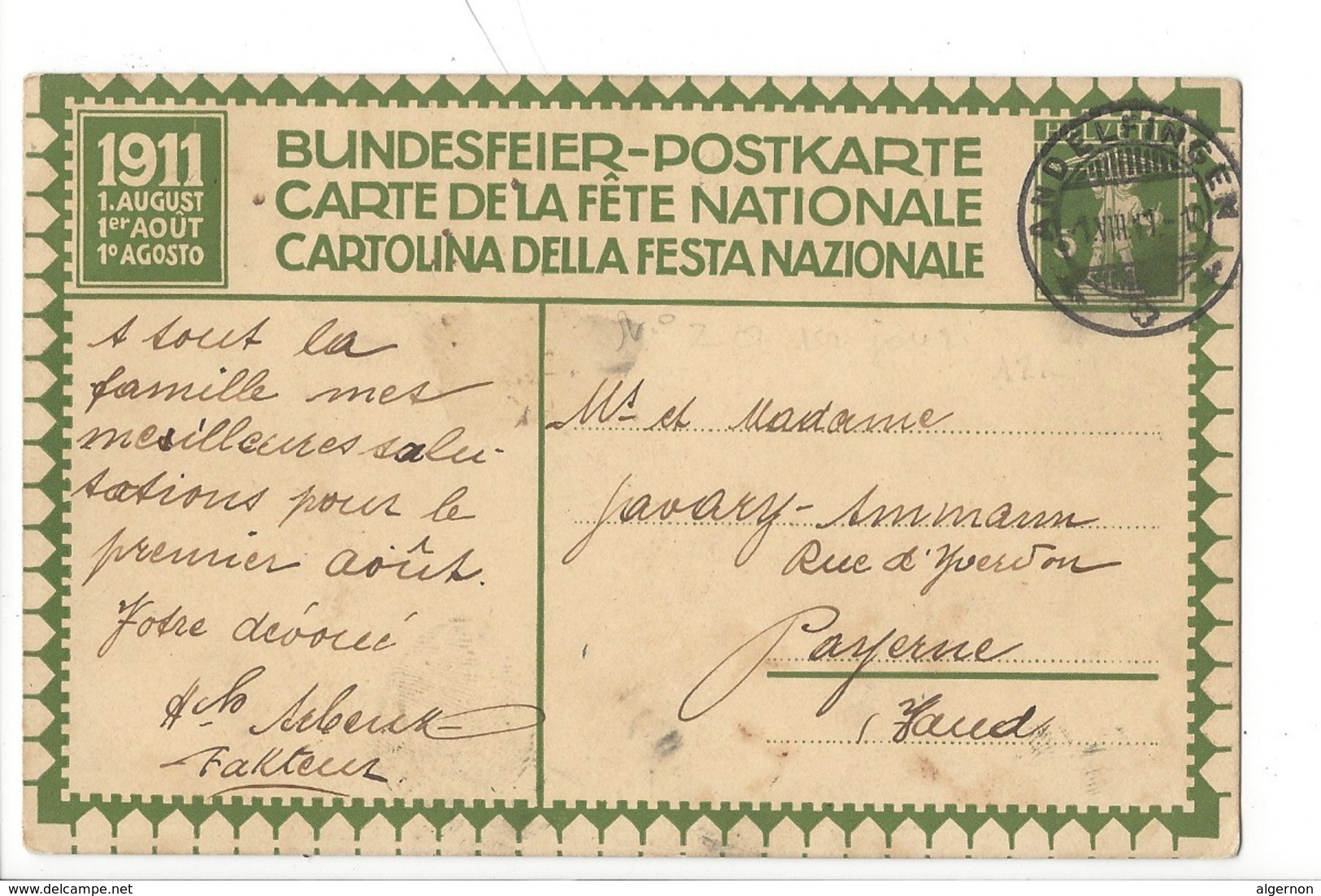 N65 - Fête Nationale Bundesfeier 1911  Carte N°2 Andelfingen 01.08.1911 - Andelfingen