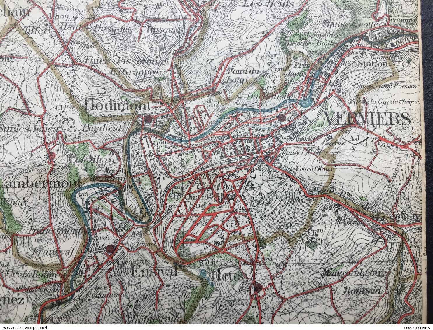 Topografische en militaire kaart STAFKAART 1906 Liege Verviers Embourg Herve Alleur Tilleur Jemeppe Ans Herstal