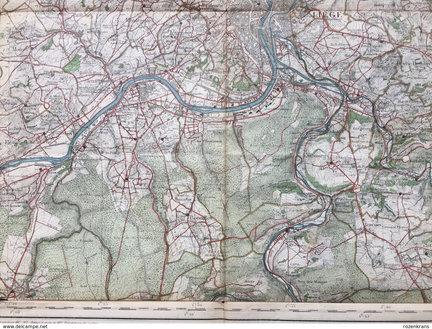 Topografische en militaire kaart STAFKAART 1906 Liege Verviers Embourg Herve Alleur Tilleur Jemeppe Ans Herstal