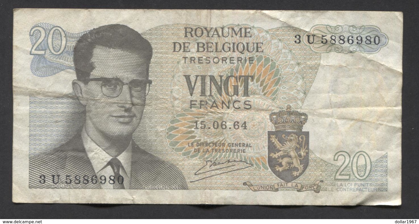 België Belgique Belgium 15 06 1964 -  20 Francs Atomium Baudouin. 3 U 5886980 - 20 Francs