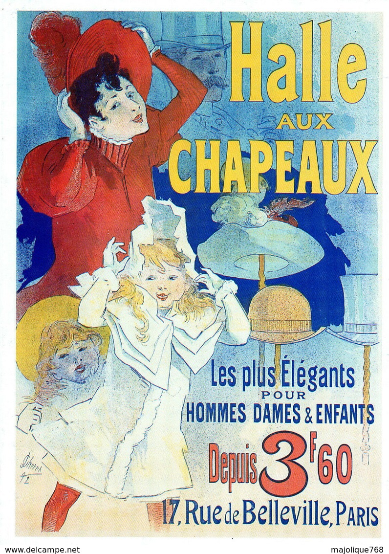 Grande Carte Postale De La Halle Aux Chapeaux De Jules Chéret Reproduction 1995- - Chéret