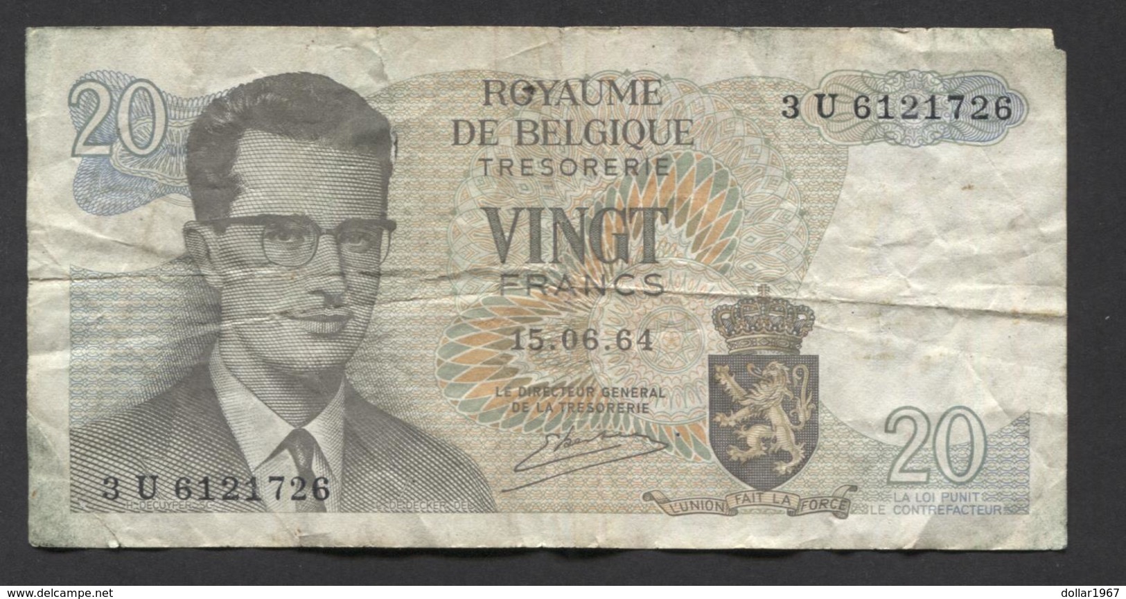 België Belgique Belgium 15 06 1964 -  20 Francs Atomium Baudouin. 3 U 6121726 - 20 Francos