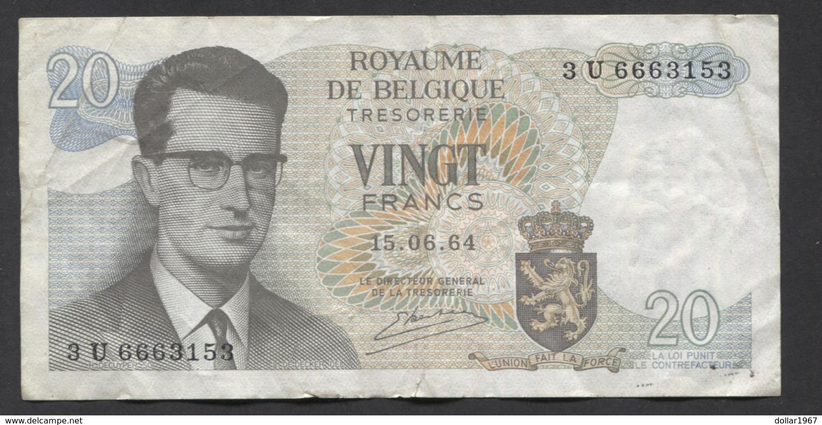 België Belgique Belgium 15 06 1964 -  20 Francs Atomium Baudouin. 3 U 6663153 - 20 Franchi