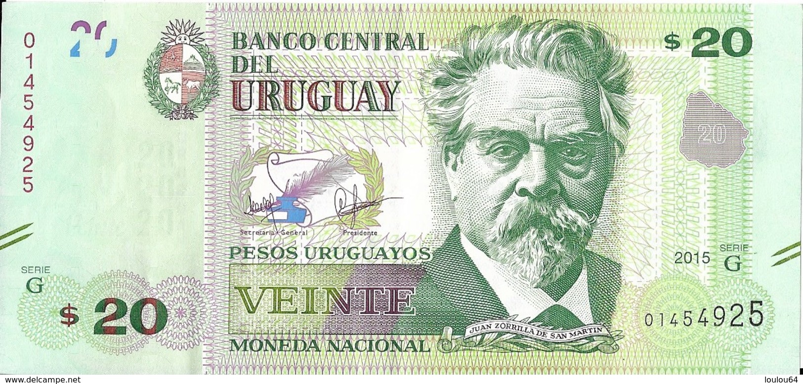 Uruguay - 20 Pesos 2015 - Série G- N° 01454925 - Neuf Avec Légère Pliure - - Uruguay