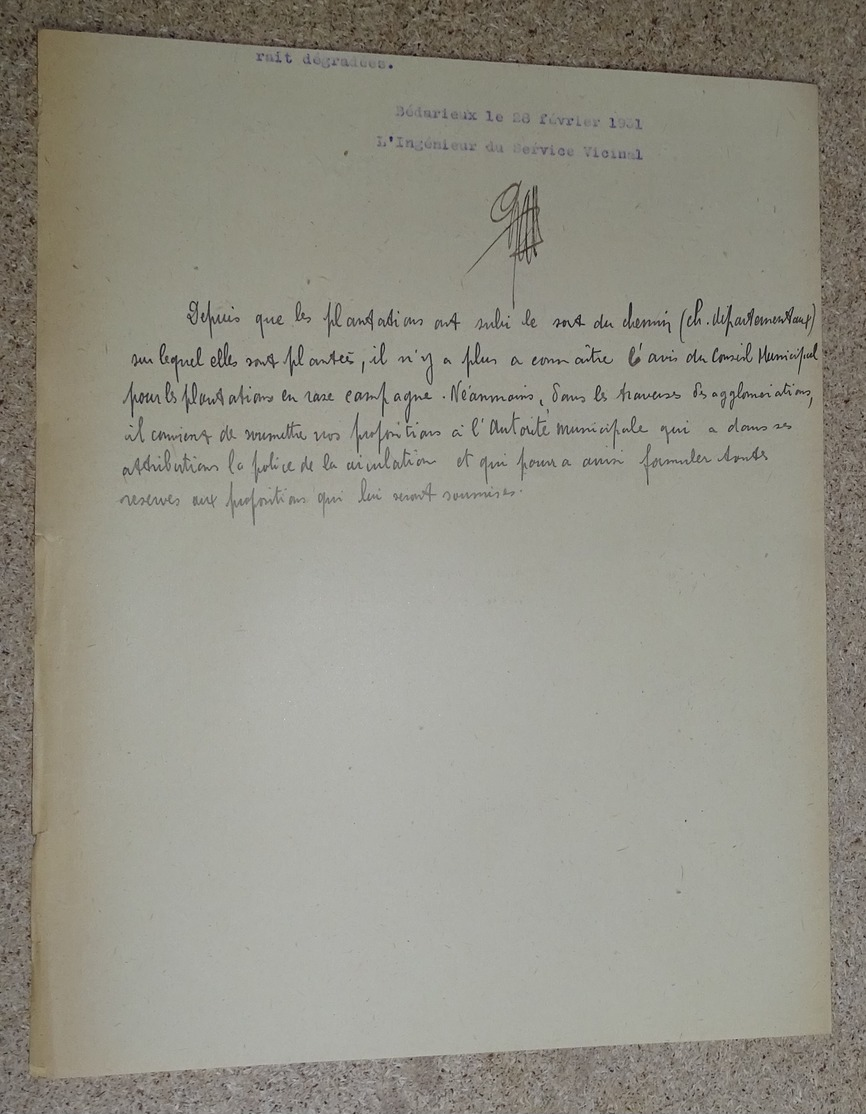 Rapport Vicinal De L'hérault - 1931 - Béziers - Bédarieux Lamalou Les Bains Abatage De Platane - Autres & Non Classés