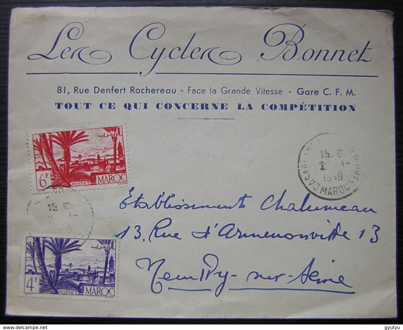 Les Cycles Bonnet Face à La Grande Vitesse Maroc Casablanca 1948 (Tout Ce Qui Concerne La Compétition) - Lettres & Documents