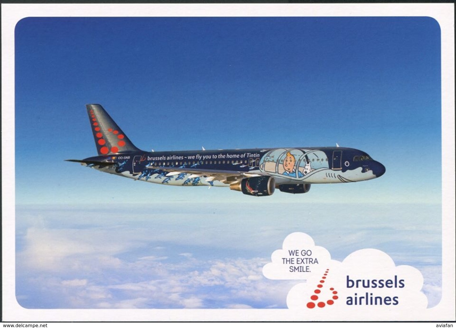 BRUSSELS AIRLINES A320 Issued Postcard - RACKHAM TINTIN Livery - 1946-....: Ere Moderne