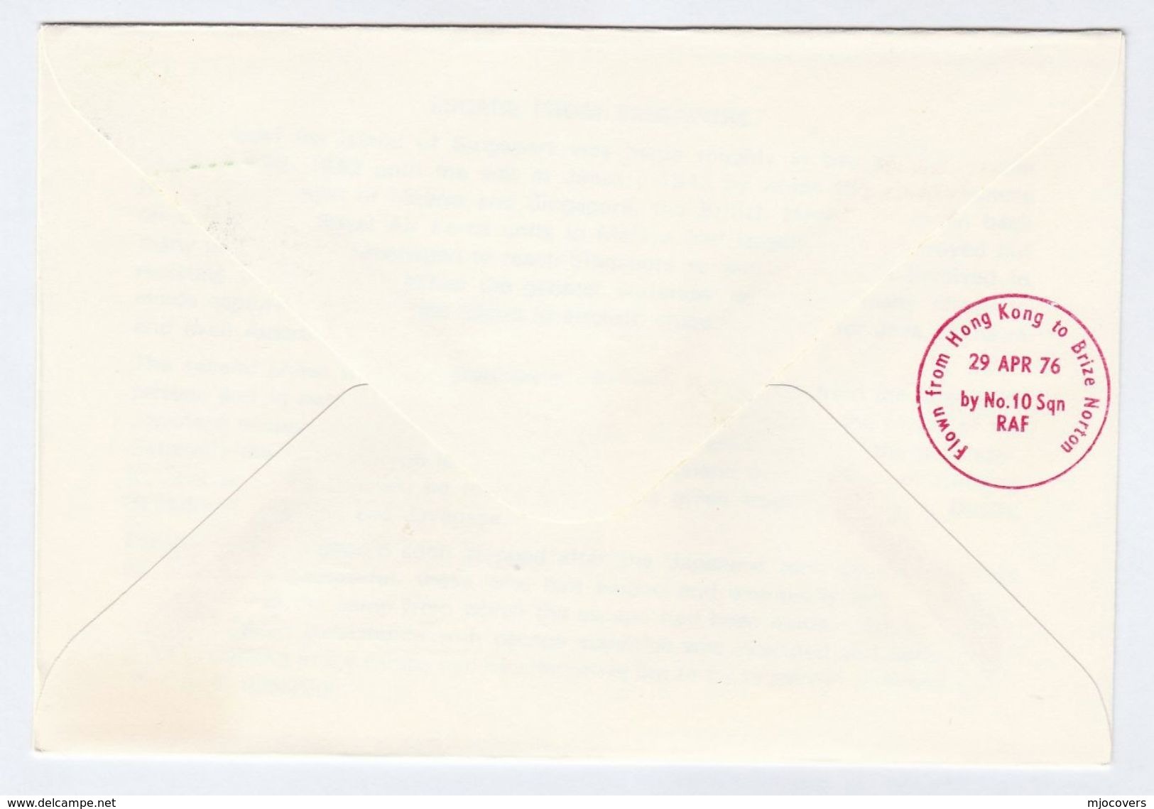 1976 SIGNED SINGAPORE AIR FORCE Special FLIGHT COVER WII Anniv Via HONG KONG  Stamps Bird Birds Aviation  China - Airplanes