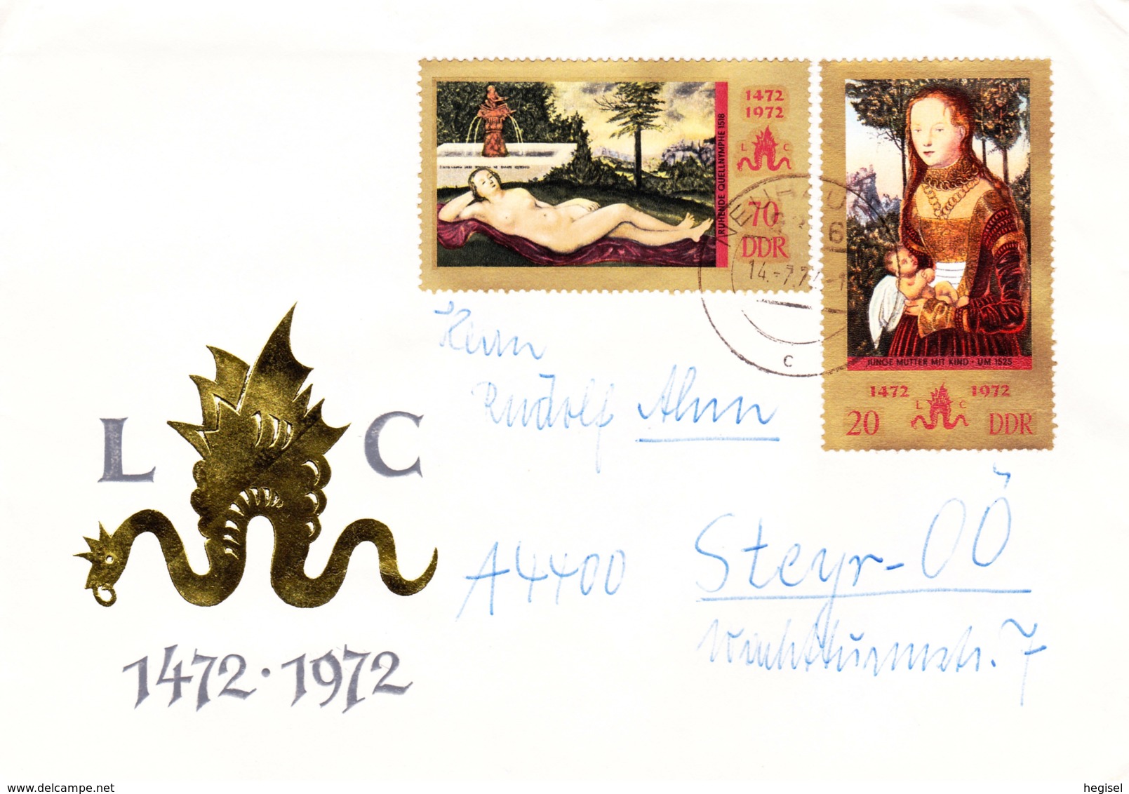 1972, DDR, "500. Geburtstag Lukas Cranach", 2 Kuverts, Kompletter Satz, Echt Gelaufen - Enveloppes Privées - Oblitérées