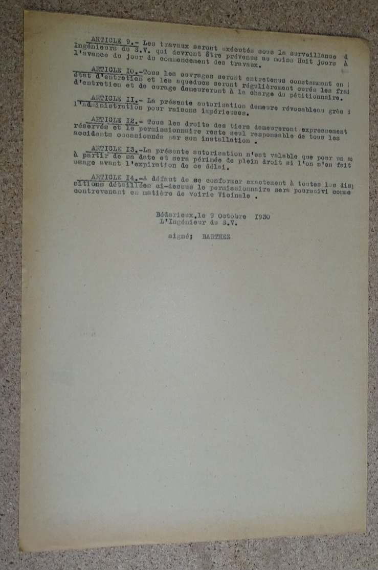 Rapport Vicinal De L'hérault - 1930 - Béziers - Bédarieux - La Braunhe Et Les Vignals - Carrières De L'arboussas - Autres & Non Classés