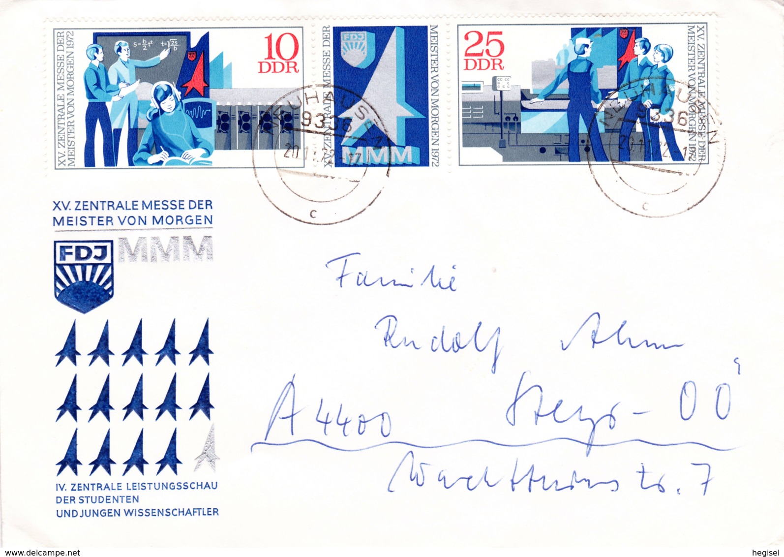 1972, DDR, "XV. Zentrale Messe Der Meister Von Morgen (MMM)", Streifenblock (+ Zierfeld), Echt Gelaufen - Private Covers - Used