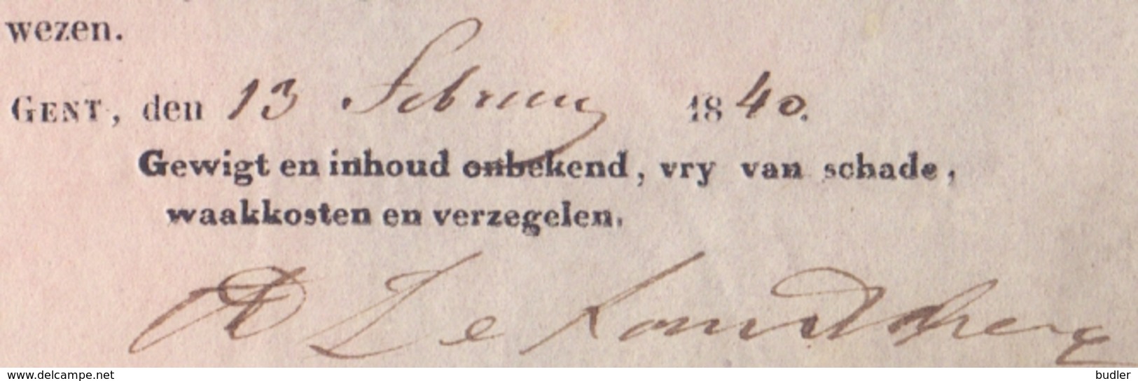 BELGIË/BELGIQUE/BELGIUM :13/02/1840: Cognossement Voor De Transport Per Zeilschip / For The Transport By Sailing Ship... - 1800 – 1899