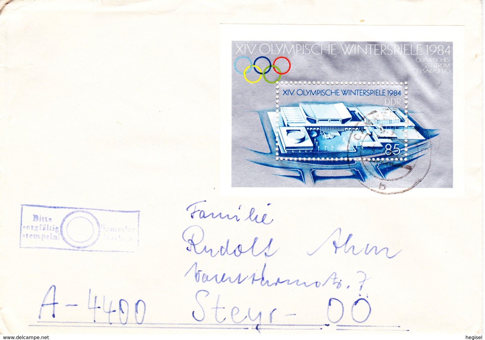 1983, DDR, "XIV. Olympische Winterspiele 1984", Block, Echt Gelaufen - Private Covers - Used