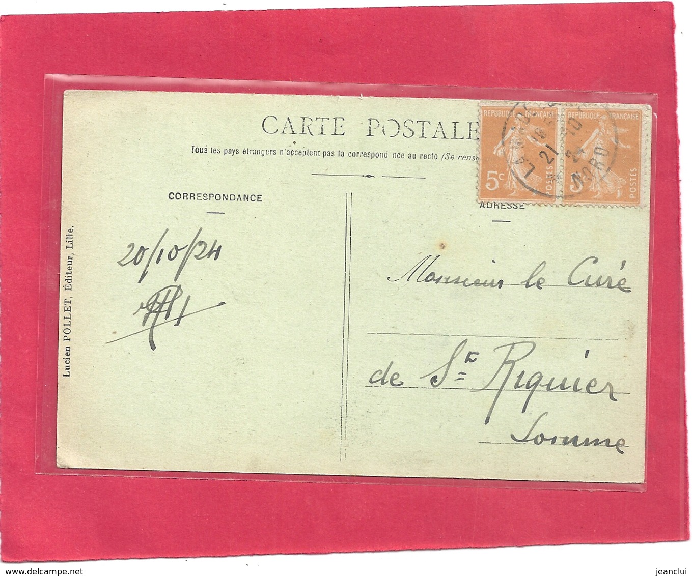 LP 80. LILLE . EGLISE St-MAURICE  CARTE AFFR AU VERSO LE 20-10-1924 . 2 SCANES - Lille