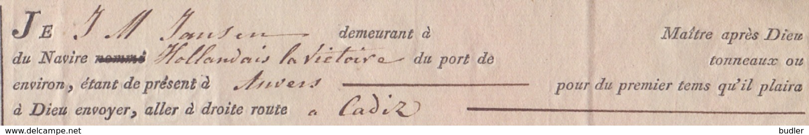 BELGIQUE/BELGIUM :17/07/1815: Cognossement Pour Le Transport Par Navire à Voile / For The Transport By Sailing Ship .... - 1800 – 1899