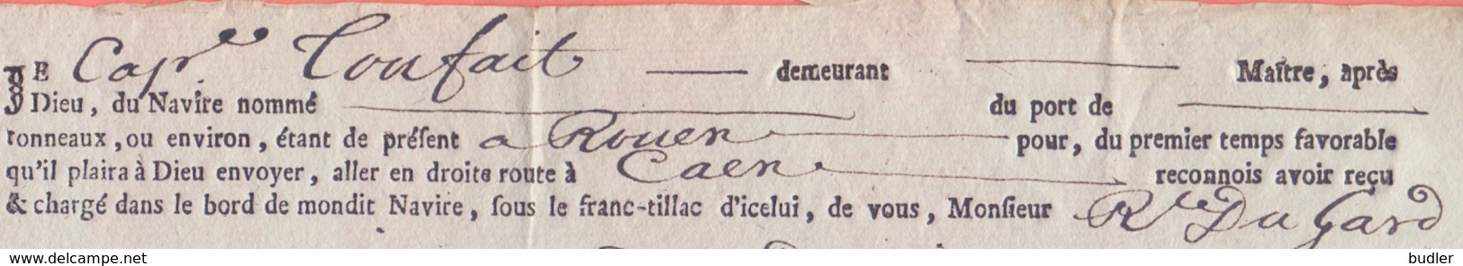 FRANCE :08/05/1788: Cognossement Pour Le Transport Par Navire à Voile / For The Transport By Sailing Ship De / From .... - ... - 1799