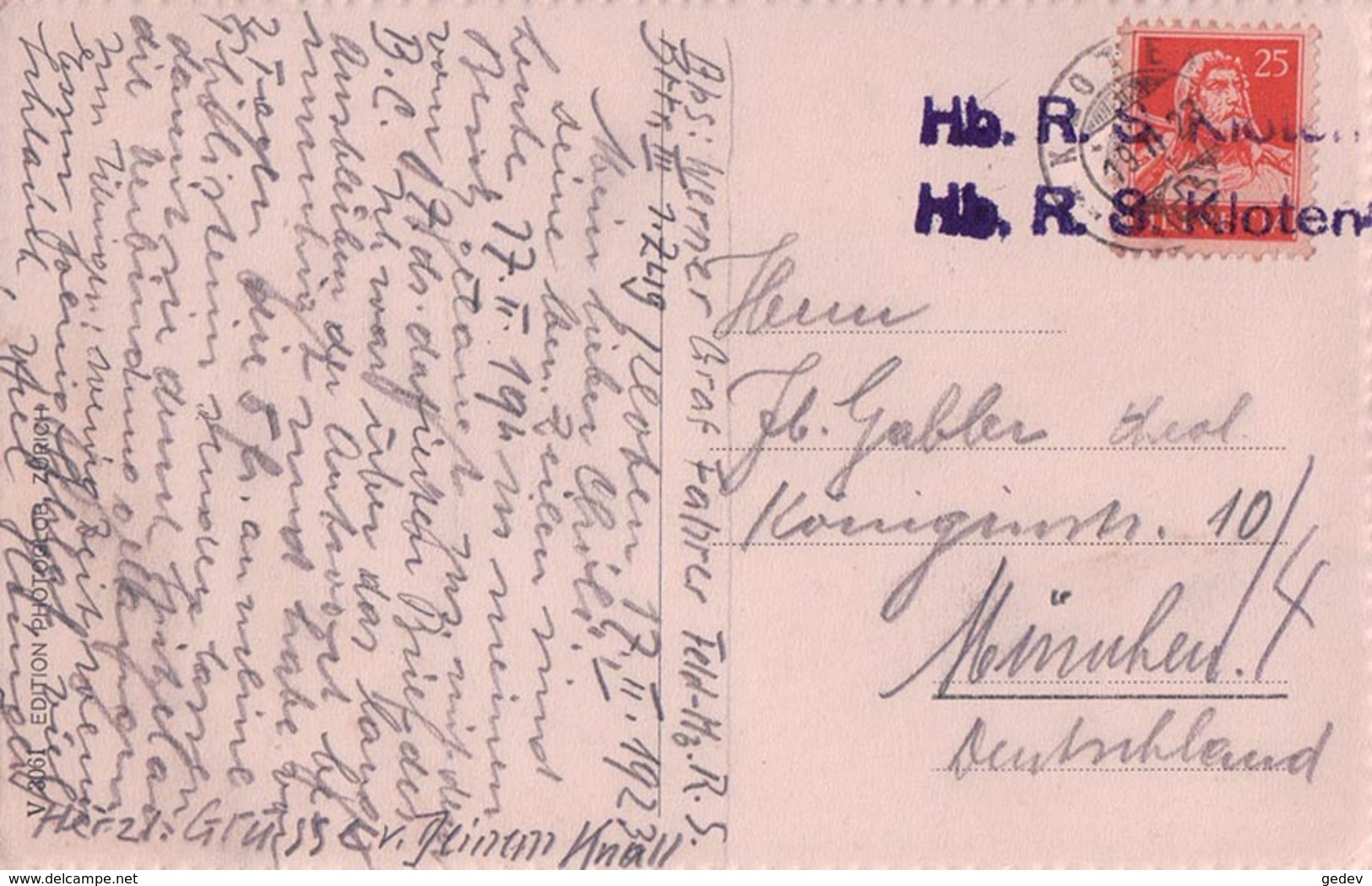 Kloten ZH, Funkentelegraph + Cachet Linéaire "Hb. R. S. Kloten" (17.2.23) - Kloten