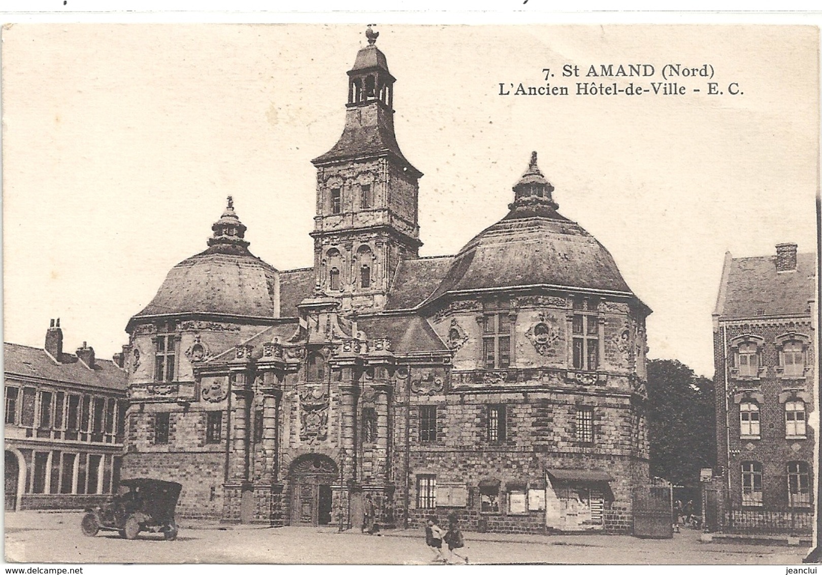 St AMAND . L'ANCIEN HOTEL DE VILLE . JOLI AFFR AU VERSO . 2 SCANES - Saint Amand Les Eaux