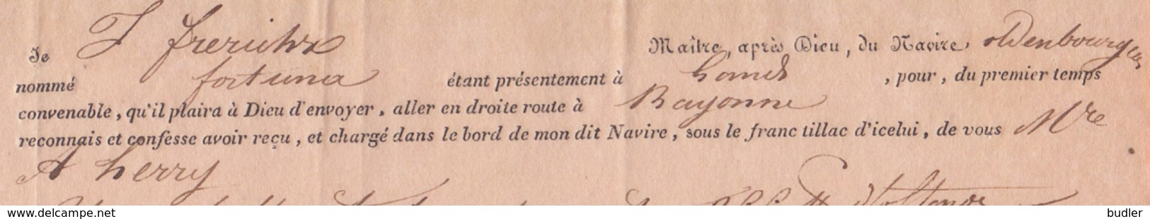 BELGIQUE/BELGIUM :27/12/1832: Cognossement Pour Le Transport Par Navire à Voile / For The Transport By Sailing Ship .... - Transports