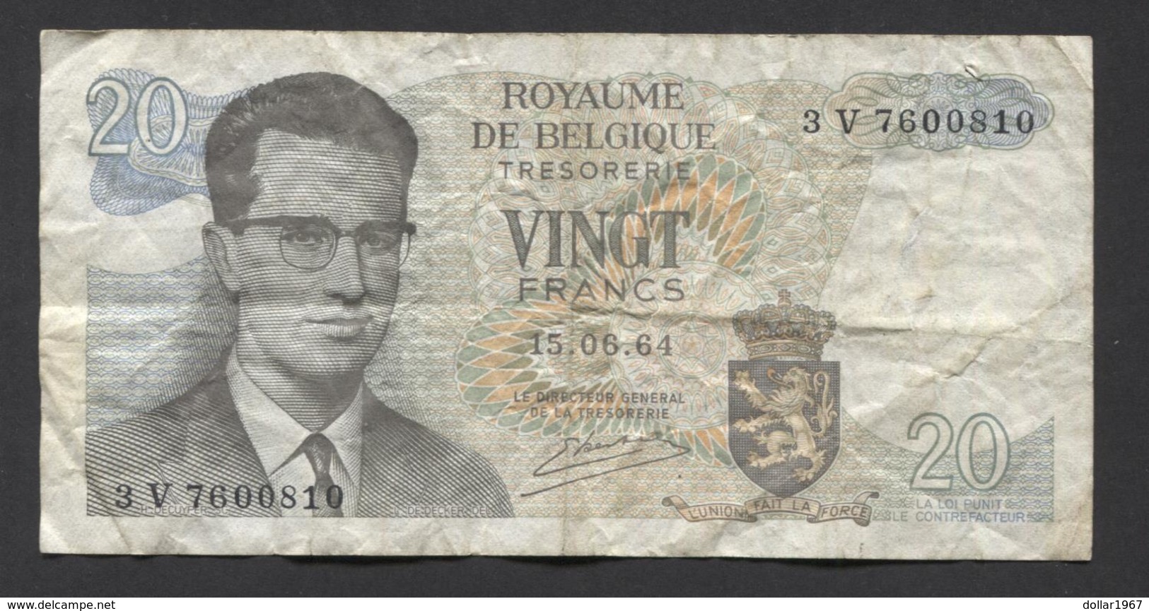 België Belgique Belgium 15 06 1964 -  20 Francs Atomium Baudouin. 3 V 7600810 - 20 Francos