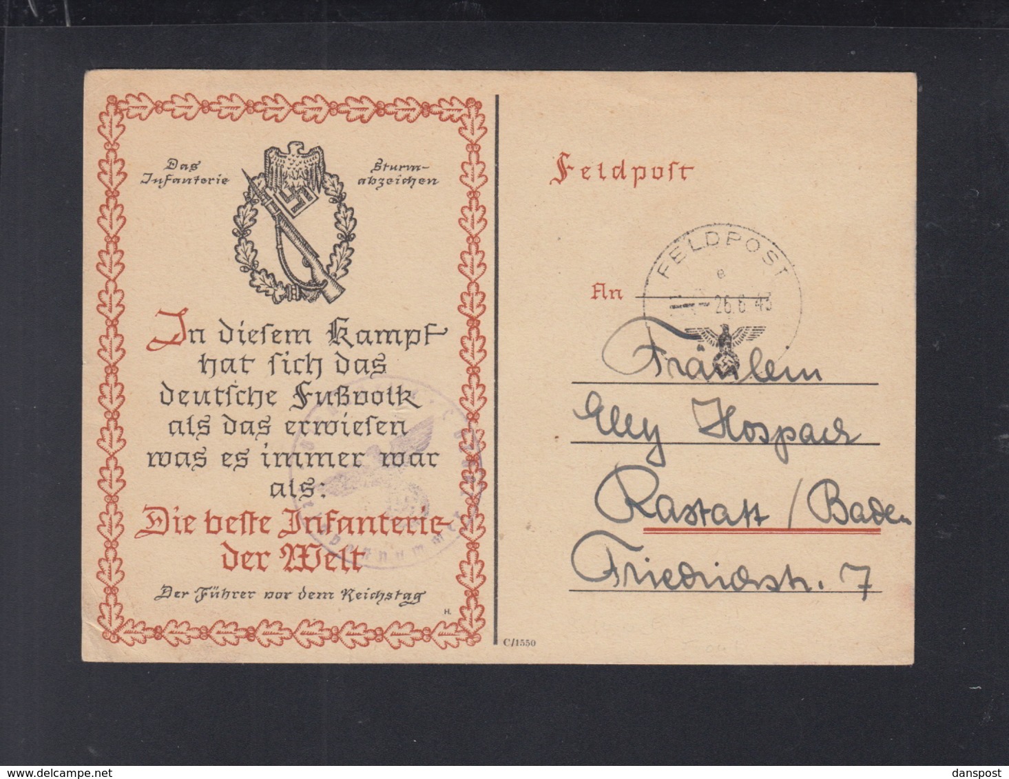 Dt. Reich Feldpost 1943 Die Beste Infanterie Der Welt - Briefe U. Dokumente