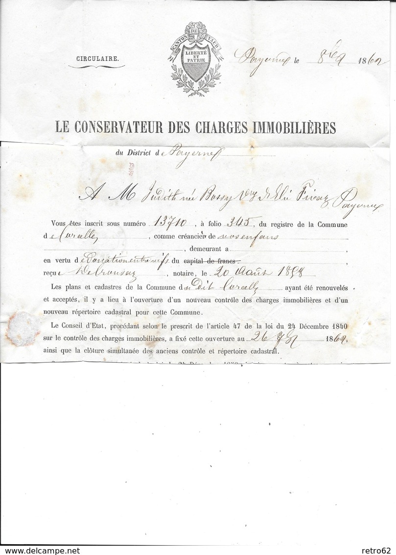 1854-1862 Helvetia (Ungezähnt) Strubel → 1862 Chargé Brief PAYERNE  ►SBK-23B4.Vb◄ - Lettres & Documents