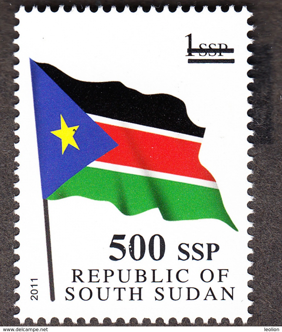 SOUTH SUDAN Surcharge Overprint Printing Trial 500 SSP OP In Black On 1 SSP Flag Stamp Südsudan Soudan Du Sud - Zuid-Soedan