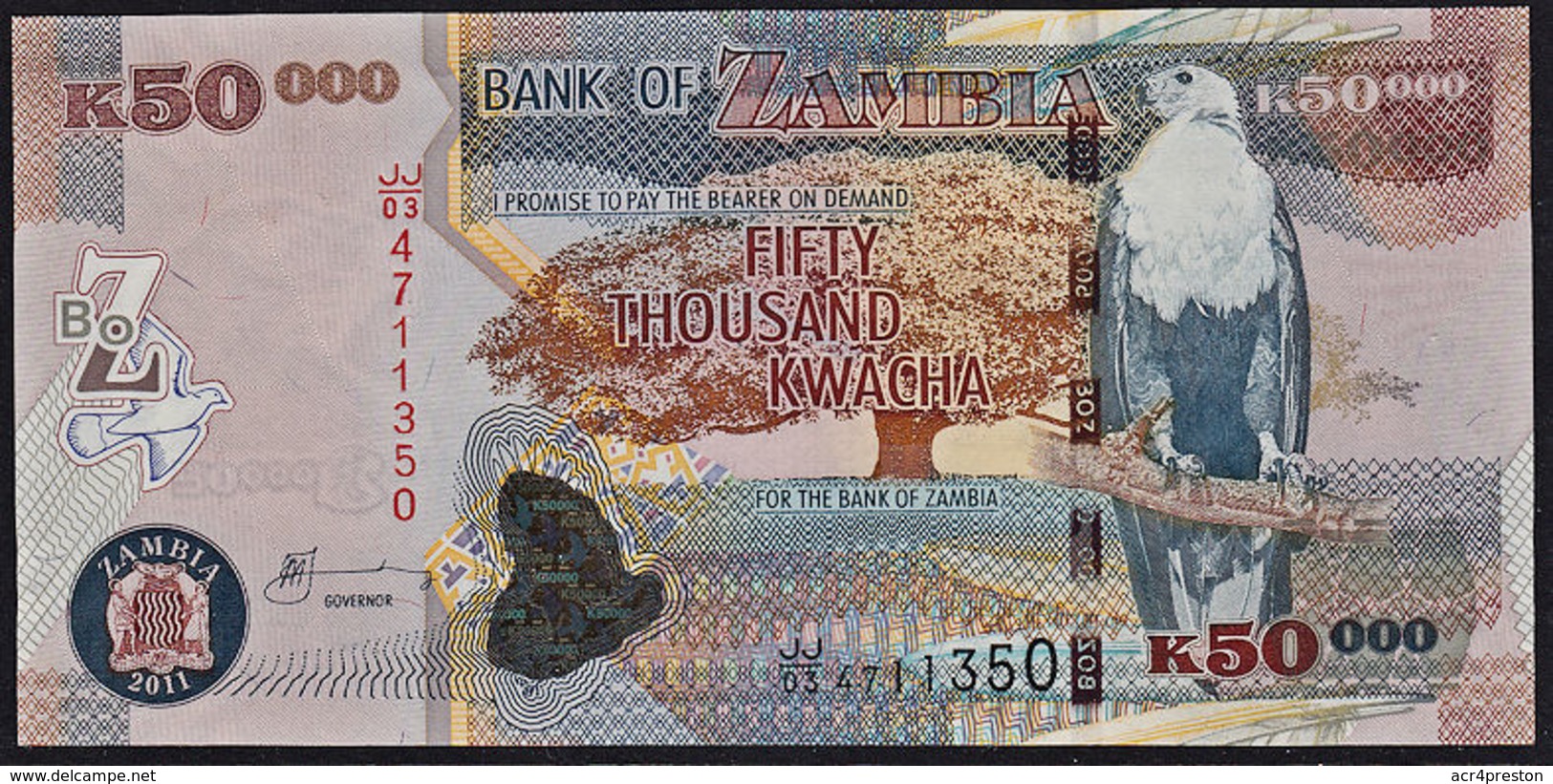 Zmb084 ZAMBIA 2011, 50000 Kwacha Banknote, (JJ Serial Numbers) Unc - Zambia