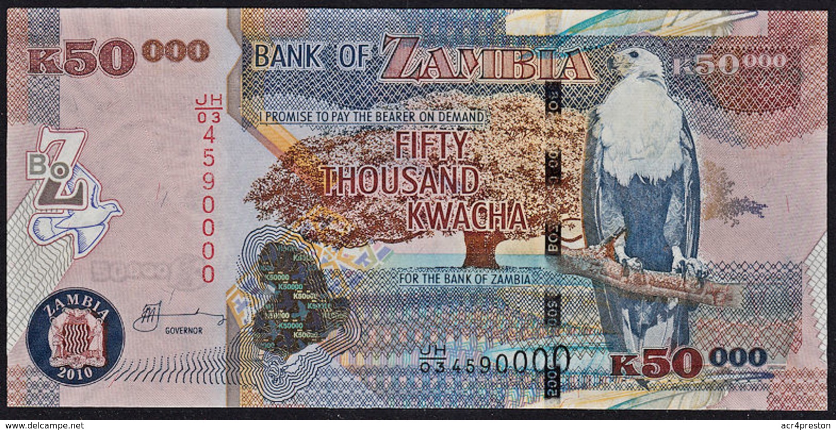 Zmb081 ZAMBIA 2010, 50000 Kwacha Banknote, (JH Serial Numbers) Unc - Zambia