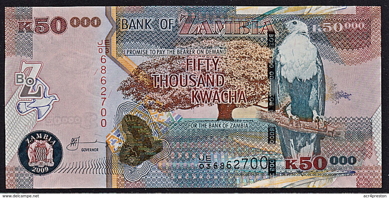 Zmb077 ZAMBIA 2009, 50000 Kwacha Banknote, (JE Serial Numbers) Unc - Zambia