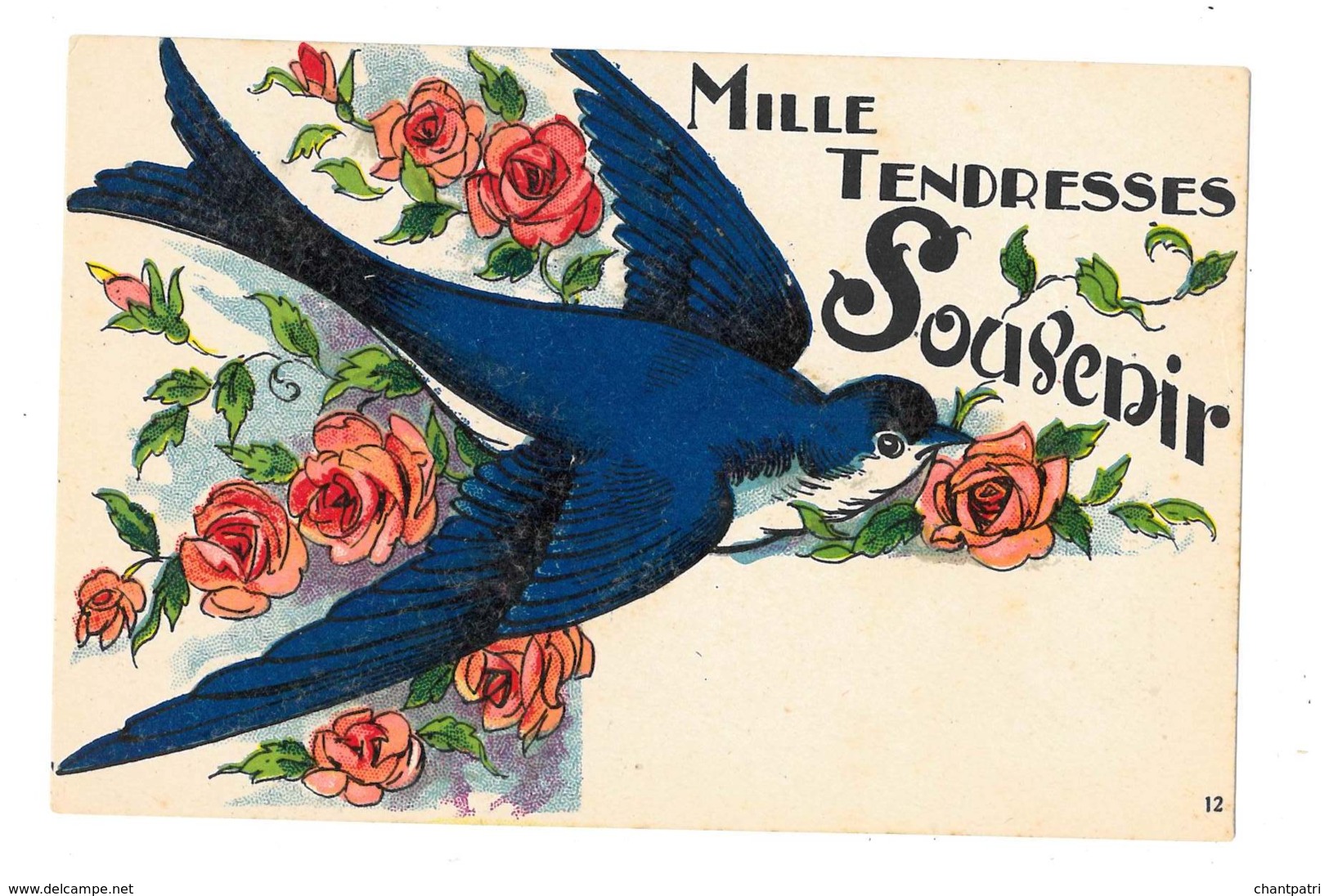 Mille Tendresses - Souvenir - Hirondelle Et Roses - 6918 - Vögel