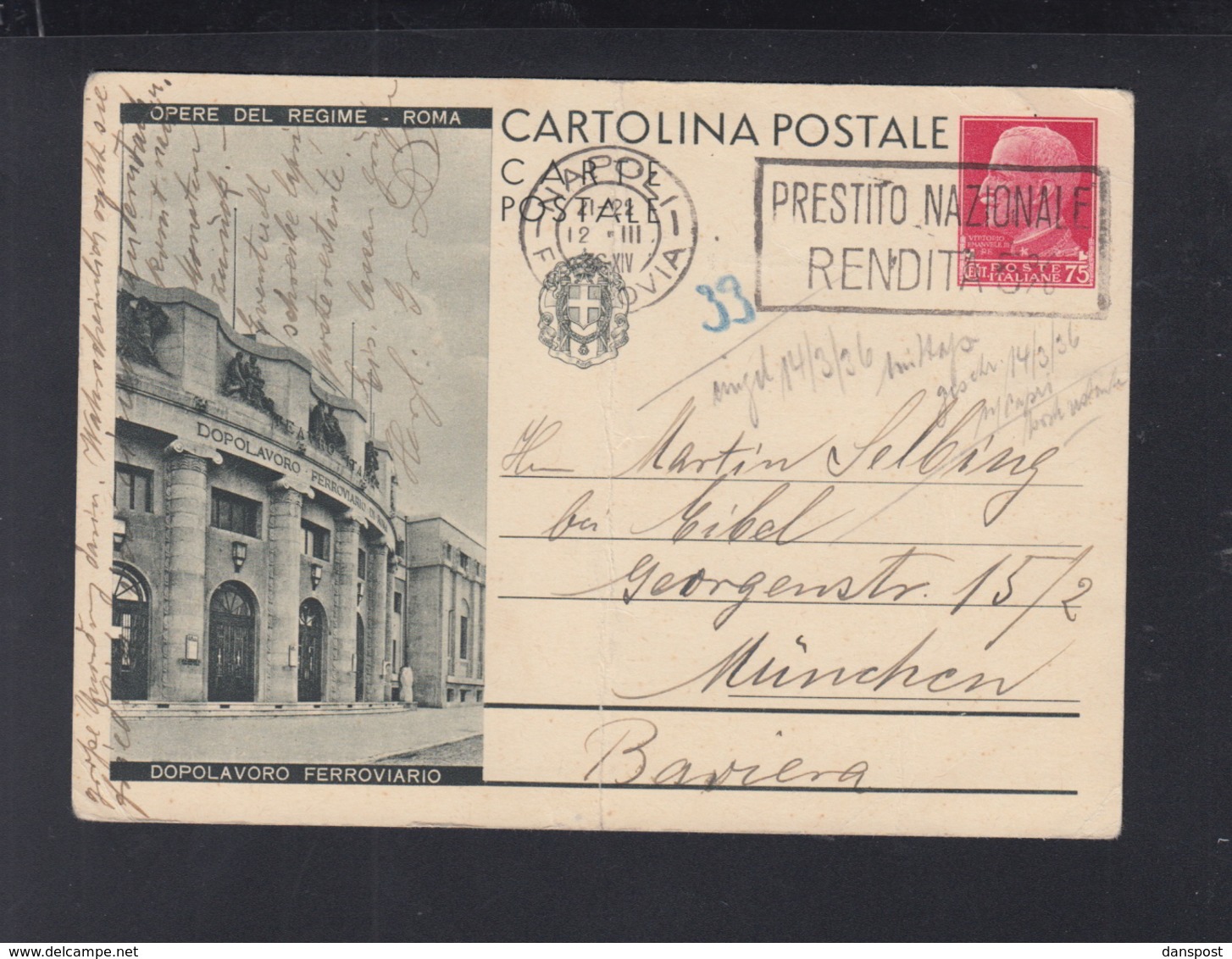 Cartolina Dopolavoro Ferroviario 1936 - Entiers Postaux