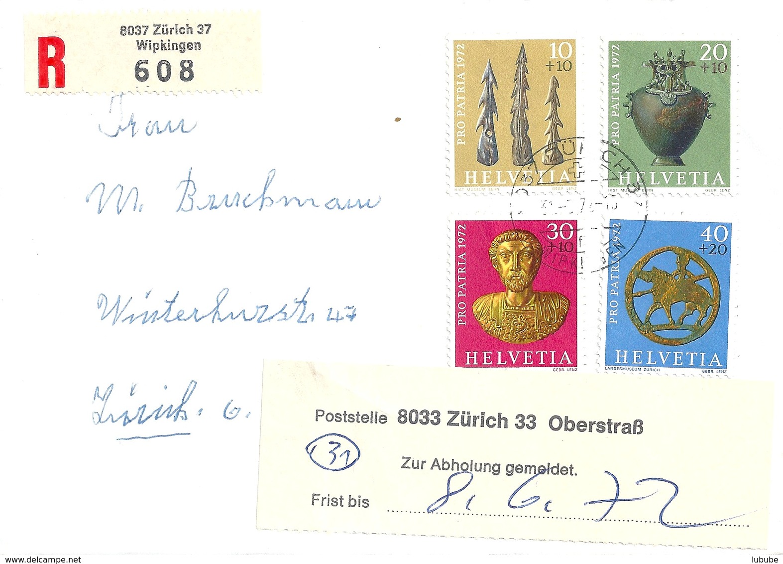 R Brief  Zürich Wipkingen - Zürich Unterstrass  (Zur Abholung Gemeldet)          1972 - Lettres & Documents