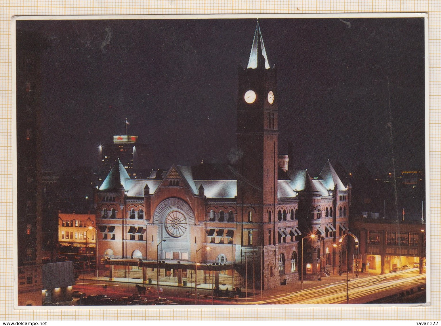 9AL1128 INDIANAPOLIS UNION STATION RAILWAY LA NUIT  2 SCANS - Indianapolis