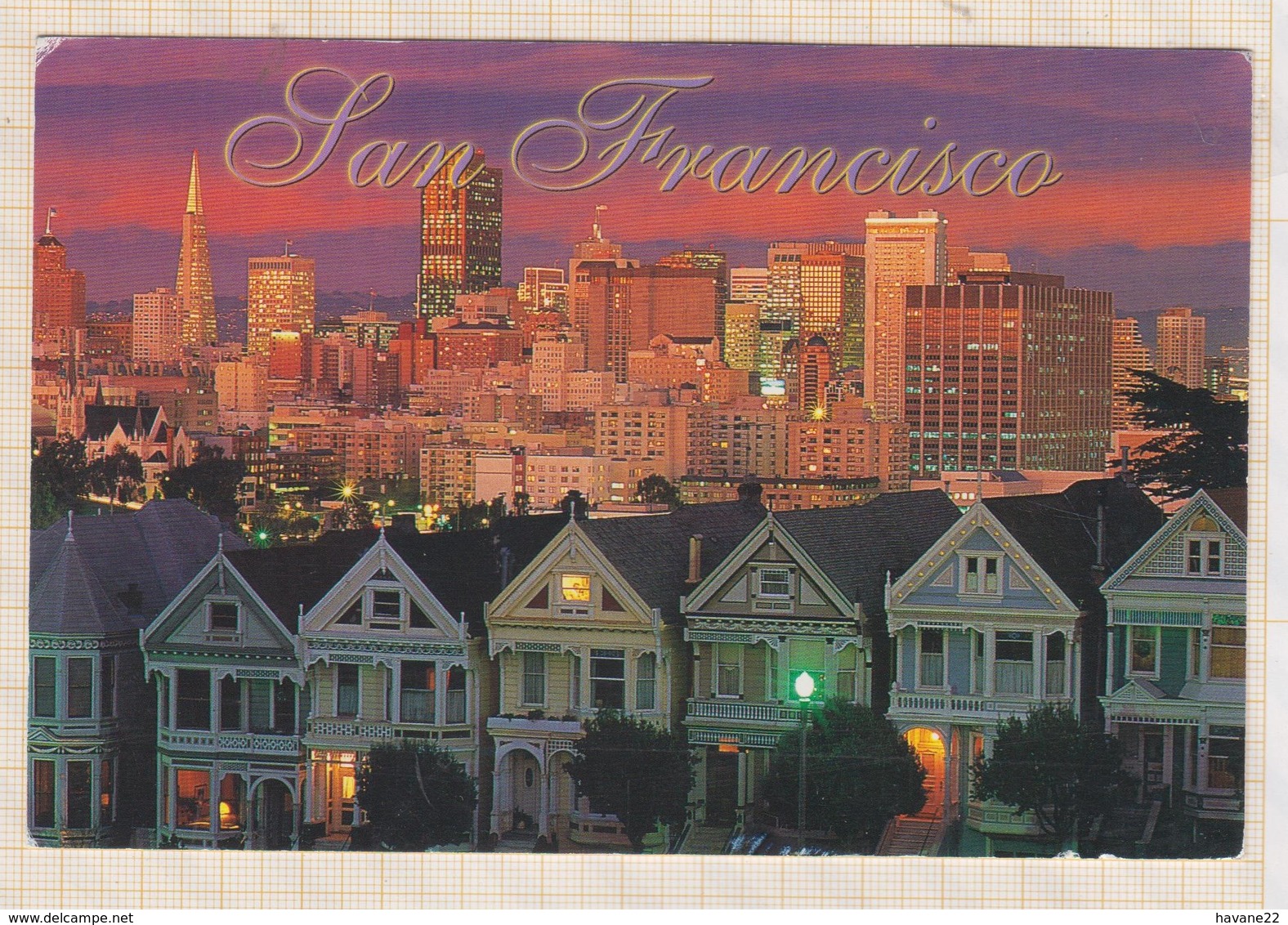 9AL1130 SAN FRANCISCO THE FAMED VICTORIAN HOMES  AT NIGHT LA NUIT  2 SCANS - San Francisco