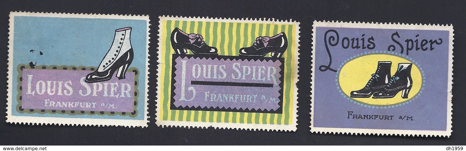 3xLOUIS SPIER FRANKFURT MAIN SCHUHE SHOES CHAUSSURES VIGNETTE AFFICHE ADVERTISING REKLAMEMARKE WERBUNG SIEGEL SEAL LABEL - Advertising