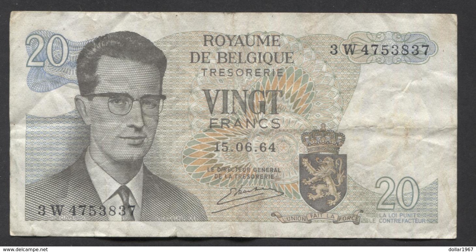 België Belgique Belgium 15 06 1964 -  20 Francs Atomium Baudouin. 3 W 4753837 - 20 Francos