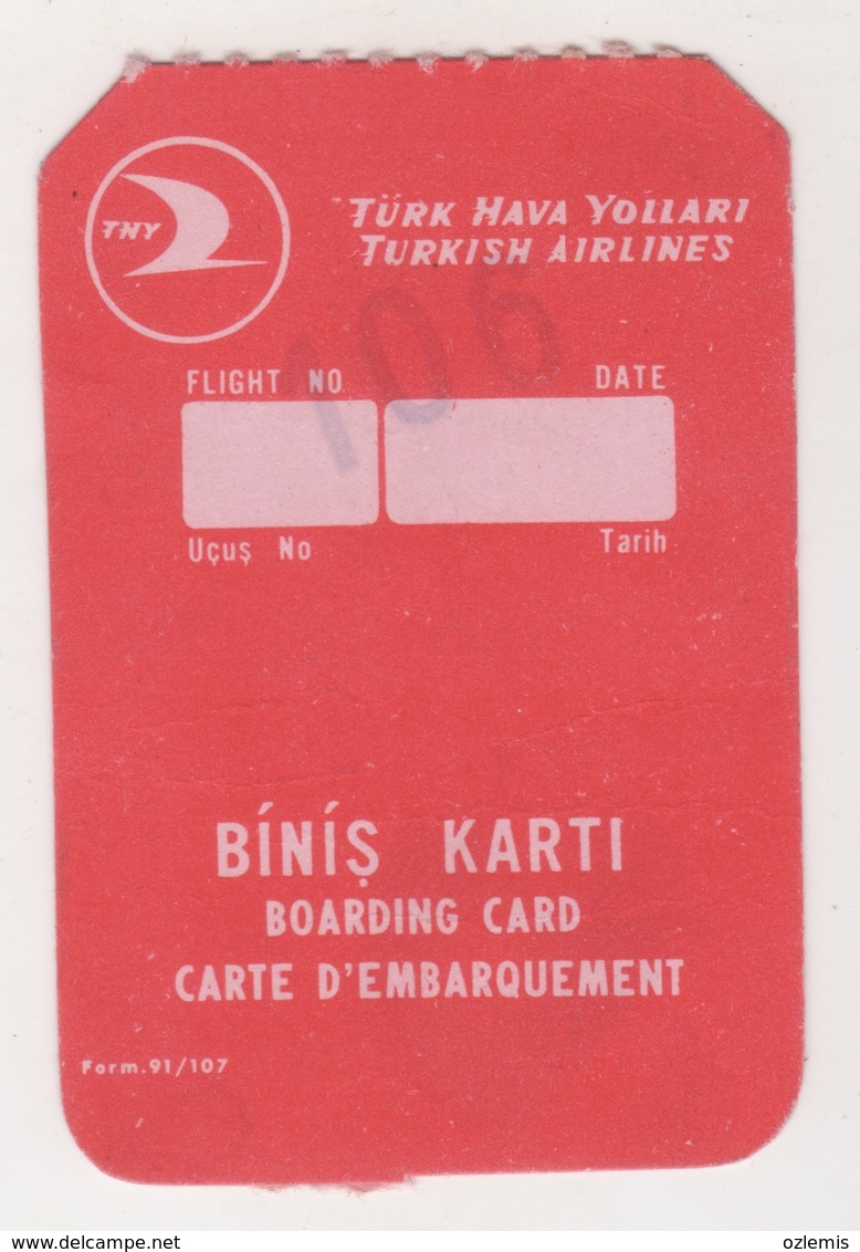 TURKISH AIRLINES,THY, BOARDING PASS 1966 - Biglietti