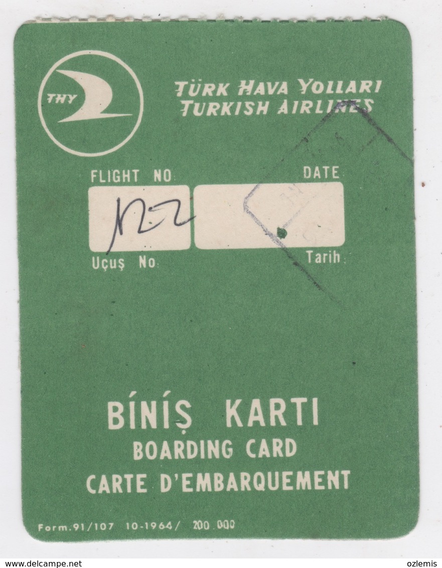 TURKISH AIRLINES,THY, BOARDING PASS 1968 - Biglietti