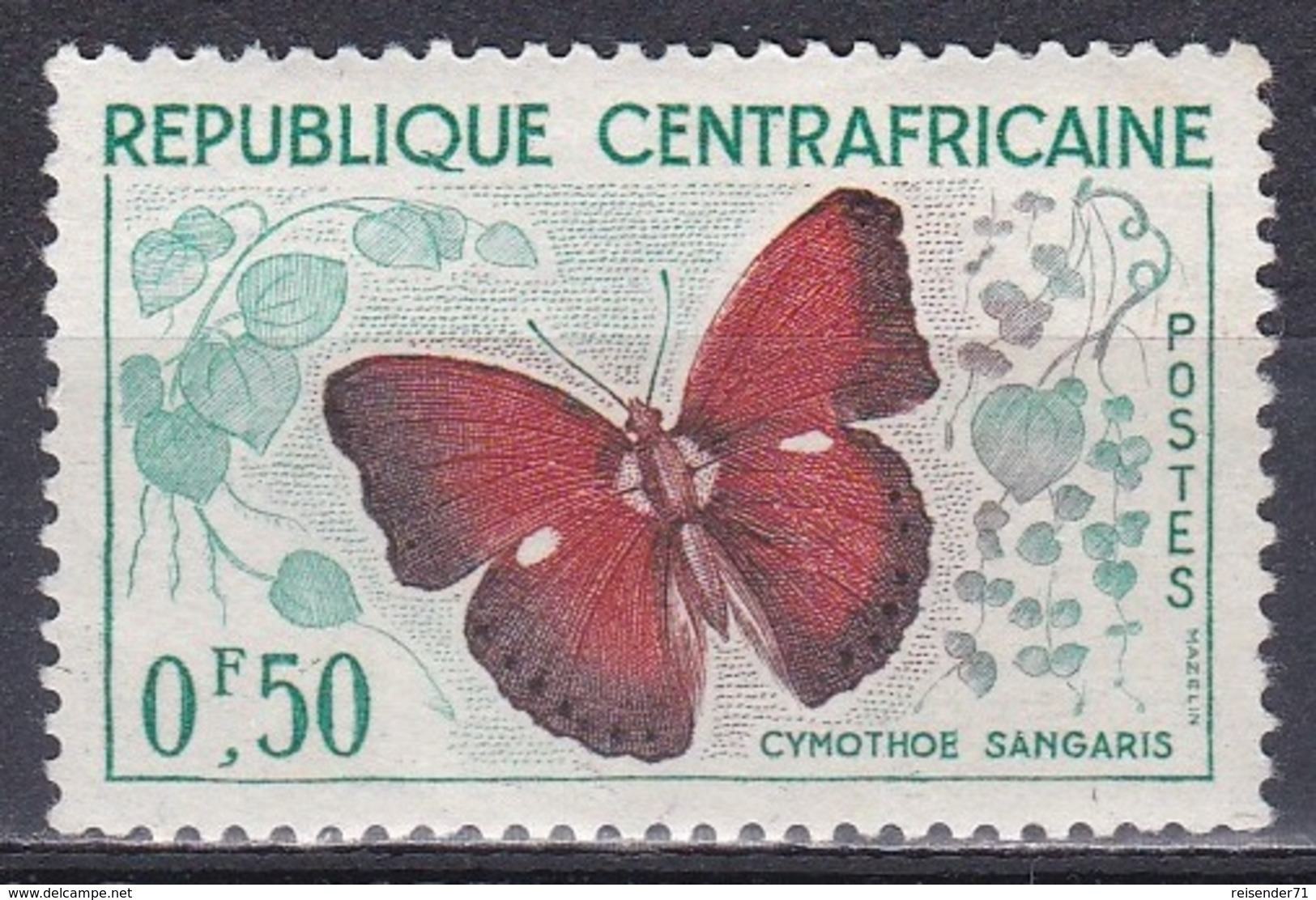 Zentralafrika Central Africa 1960 Tiere Fauna Animals Schmetterlinge Butterflies Papillion Mariposa Farfalle, Mi. 4 ** - Zentralafrik. Republik