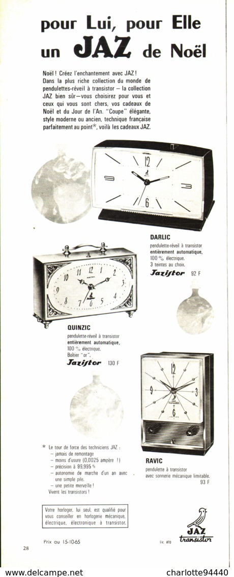 PUB REVEILS " JAZISTOR DRILIC " De " JAZ " 1965 ( 5 ) - Alarm Clocks