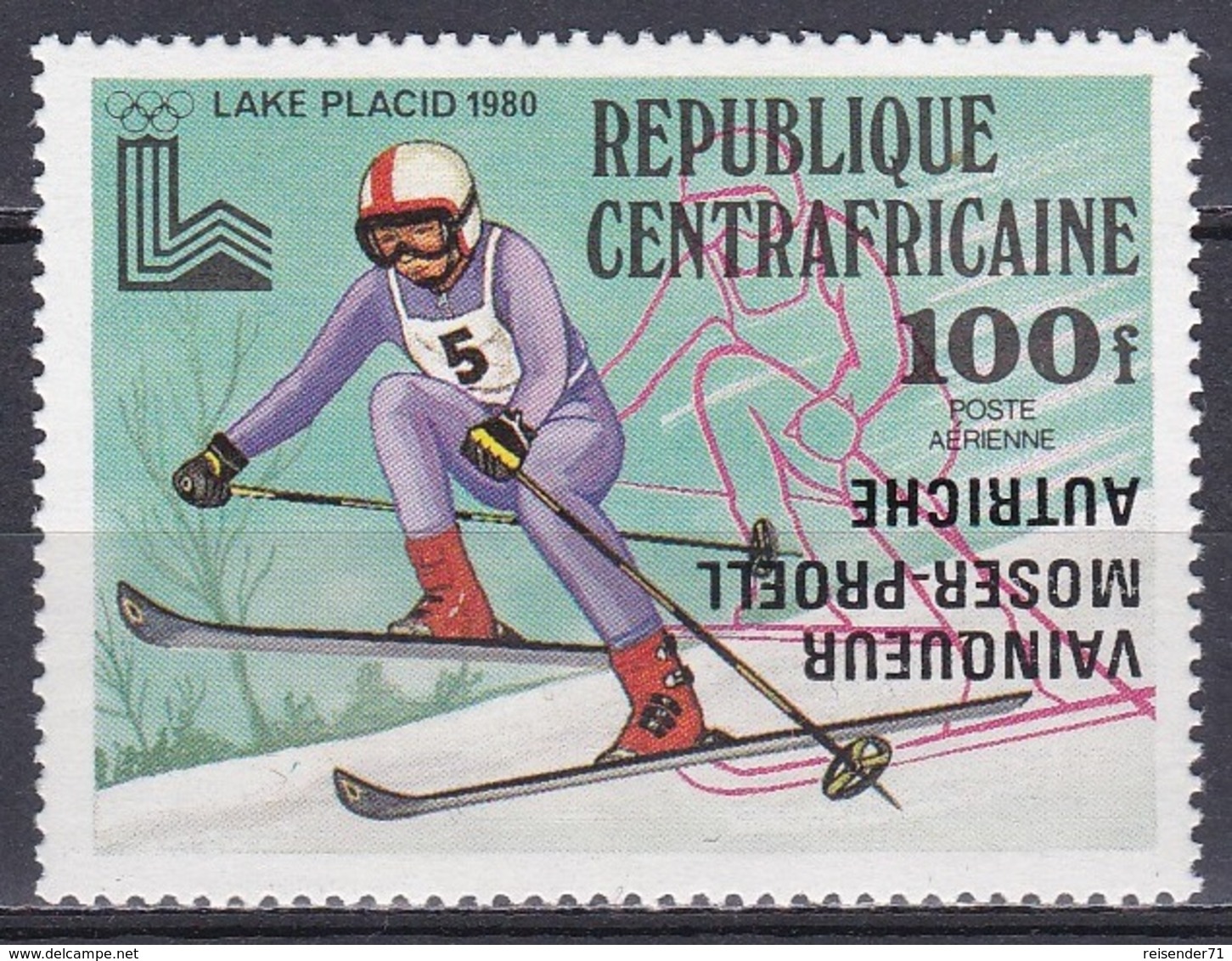 Zentralafrika Central Africa 1980 Sport Spiele Olympia Olympics IOC Lake Placid Schifahren Moser-Pröll, Mi. 673 ** - Zentralafrik. Republik