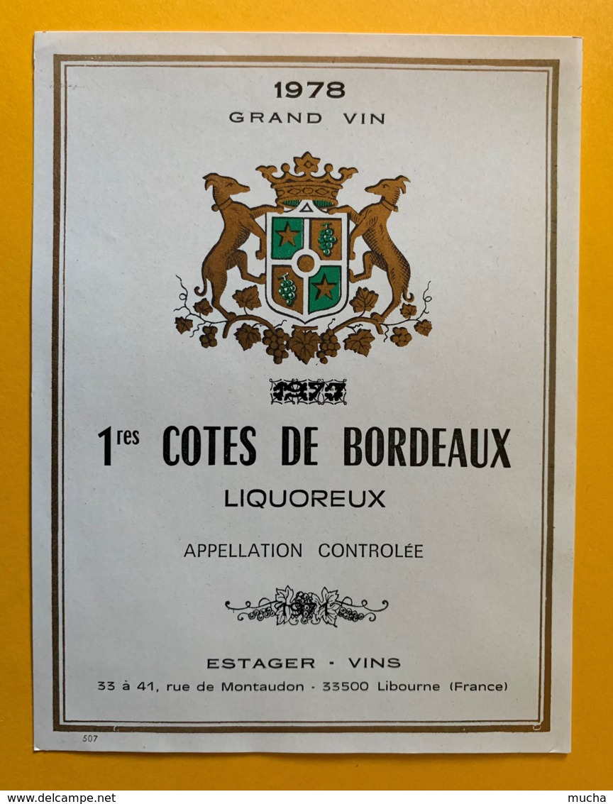 10482 - 1ères Côtes De Bordeaux Liquoreux 1978 Estager - Bordeaux